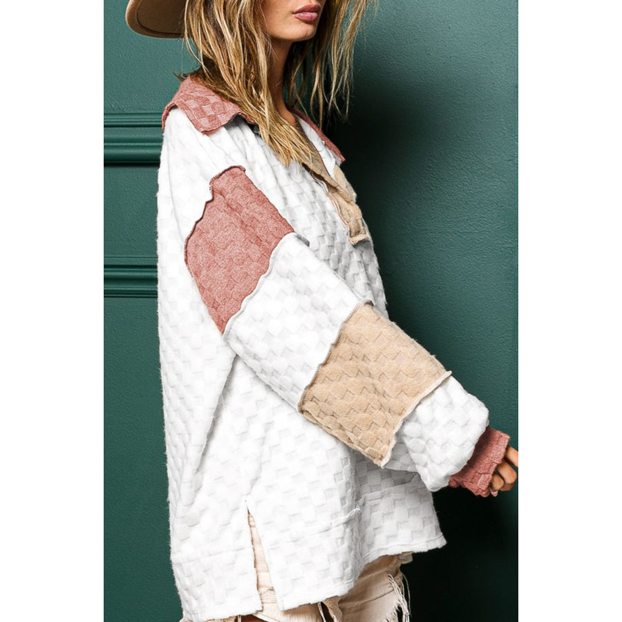 Exposed Seam Side Slit Color Block Long Sleeve Sweatshirt Apparel and Accessories