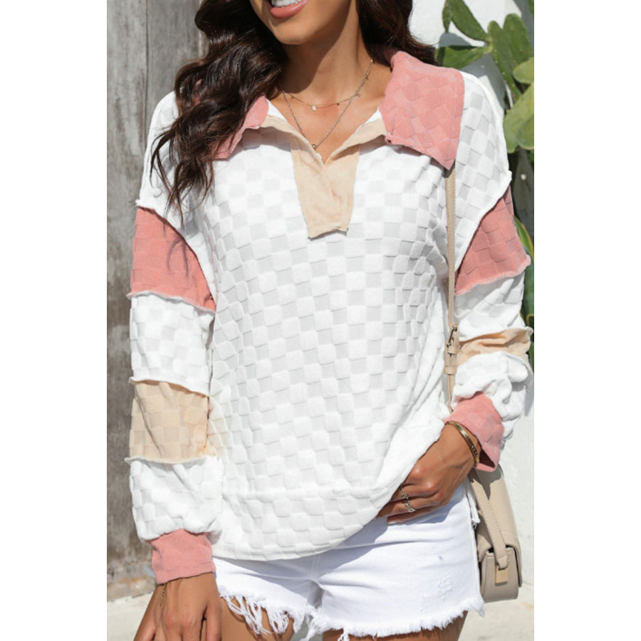 Exposed Seam Side Slit Color Block Long Sleeve Sweatshirt White / M Apparel and Accessories