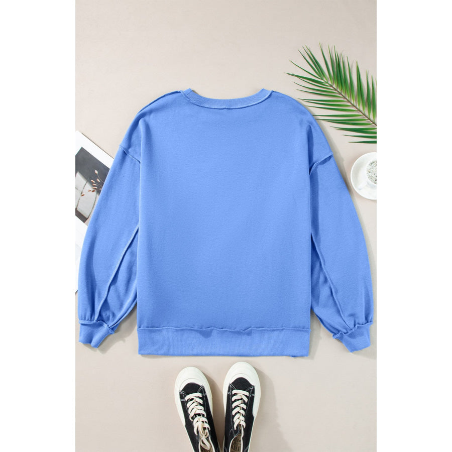 Exposed Seam Star Long Sleeve Sweatshirt Apparel and Accessories