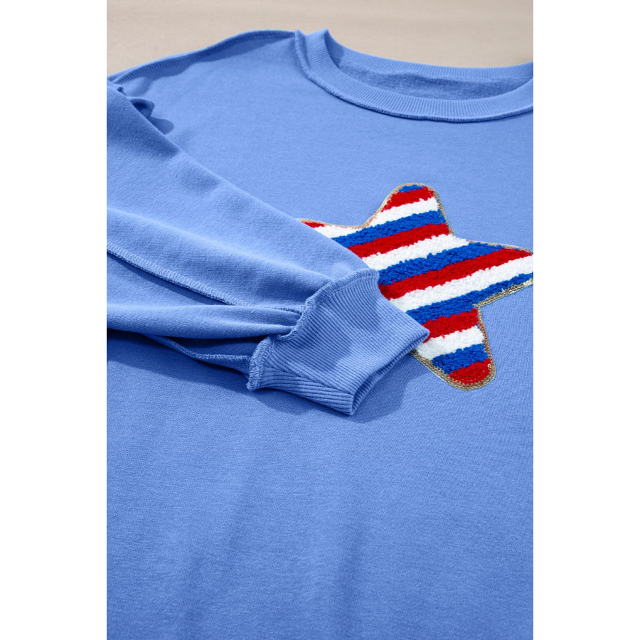 Exposed Seam Star Long Sleeve Sweatshirt Apparel and Accessories