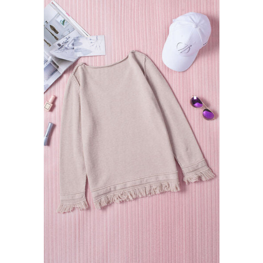 Exposed Seam V - Neck Fringe Hem Knit Top Apparel and Accessories