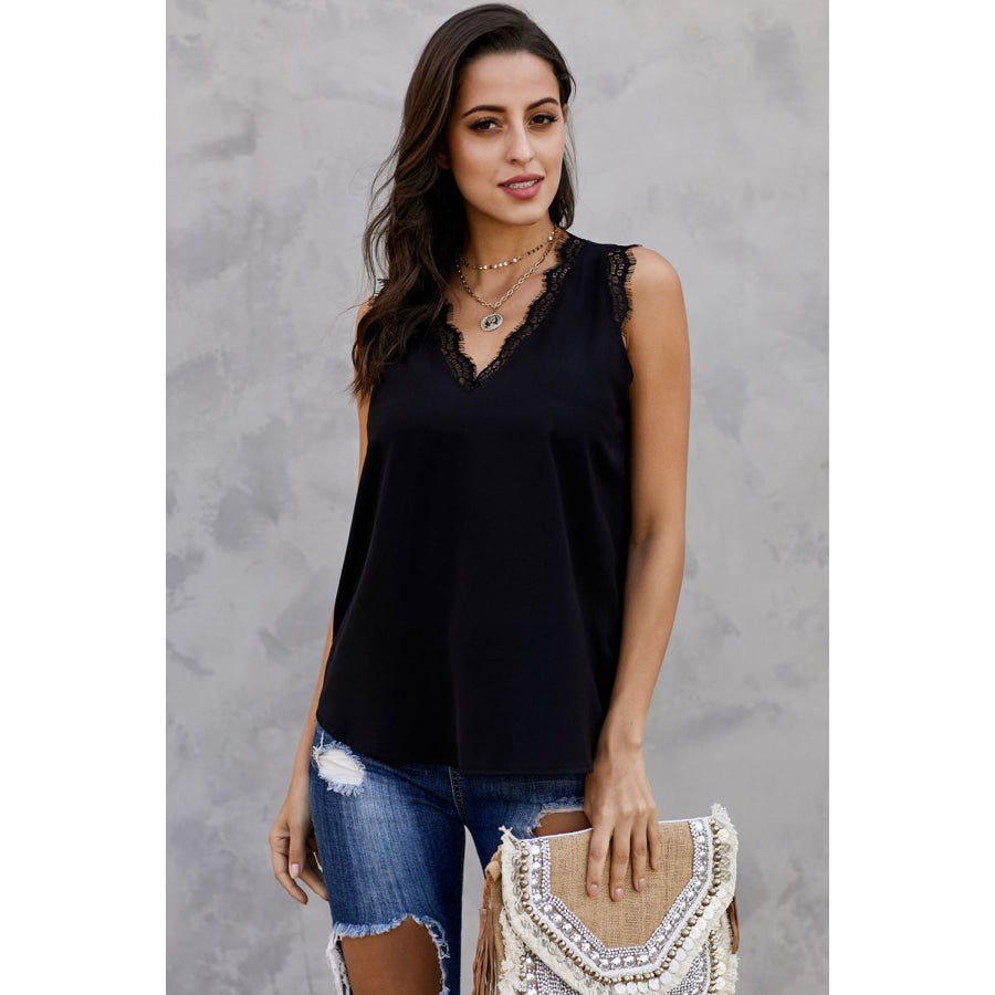 Eyelash Lace V-Neck Tank Top