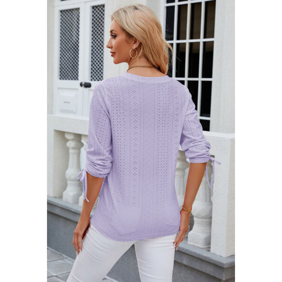 Eyelet Drawstring V - Neck Half Sleeve T - Shirt Apparel and Accessories