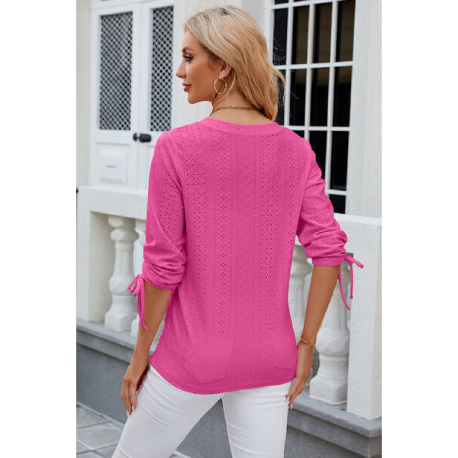 Eyelet Drawstring V - Neck Half Sleeve T - Shirt Apparel and Accessories