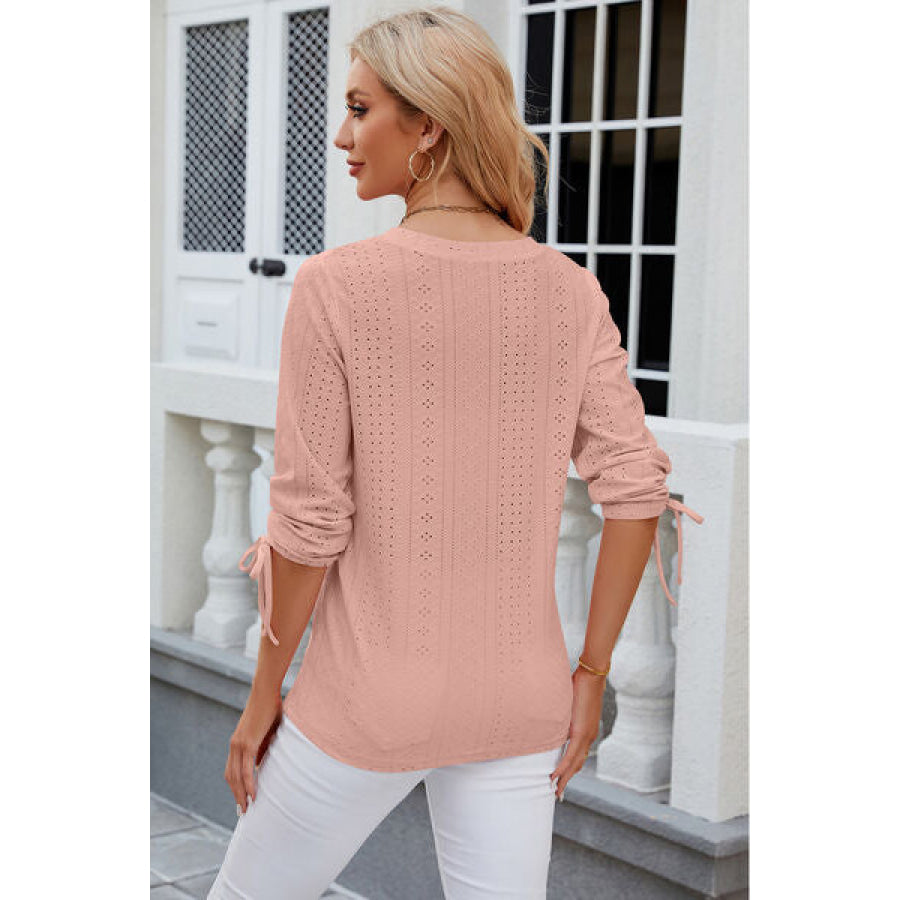 Eyelet Drawstring V - Neck Half Sleeve T - Shirt Apparel and Accessories