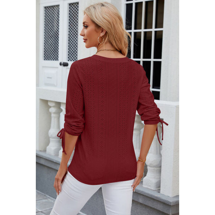Eyelet Drawstring V - Neck Half Sleeve T - Shirt Apparel and Accessories