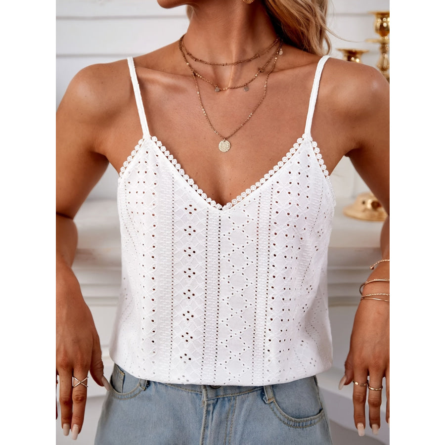 Eyelet Lace Detail V-Neck Cami Apparel and Accessories