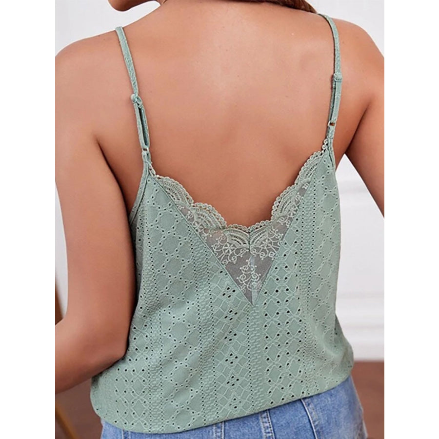 Eyelet Lace Detail V-Neck Cami Apparel and Accessories