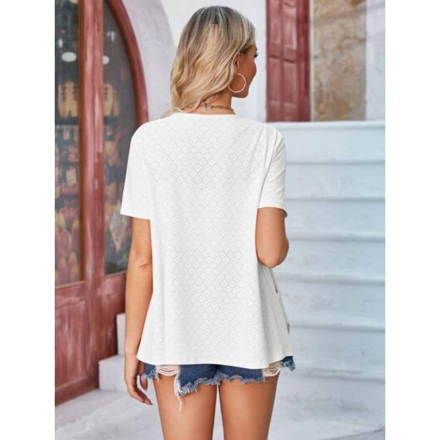 Eyelet Open Front Short Sleeve Cover Up Apparel and Accessories