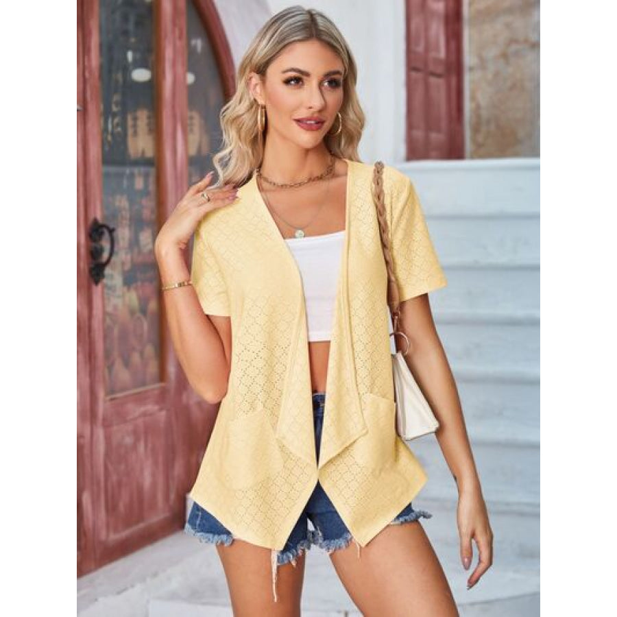 Eyelet Open Front Short Sleeve Cover Up Apparel and Accessories