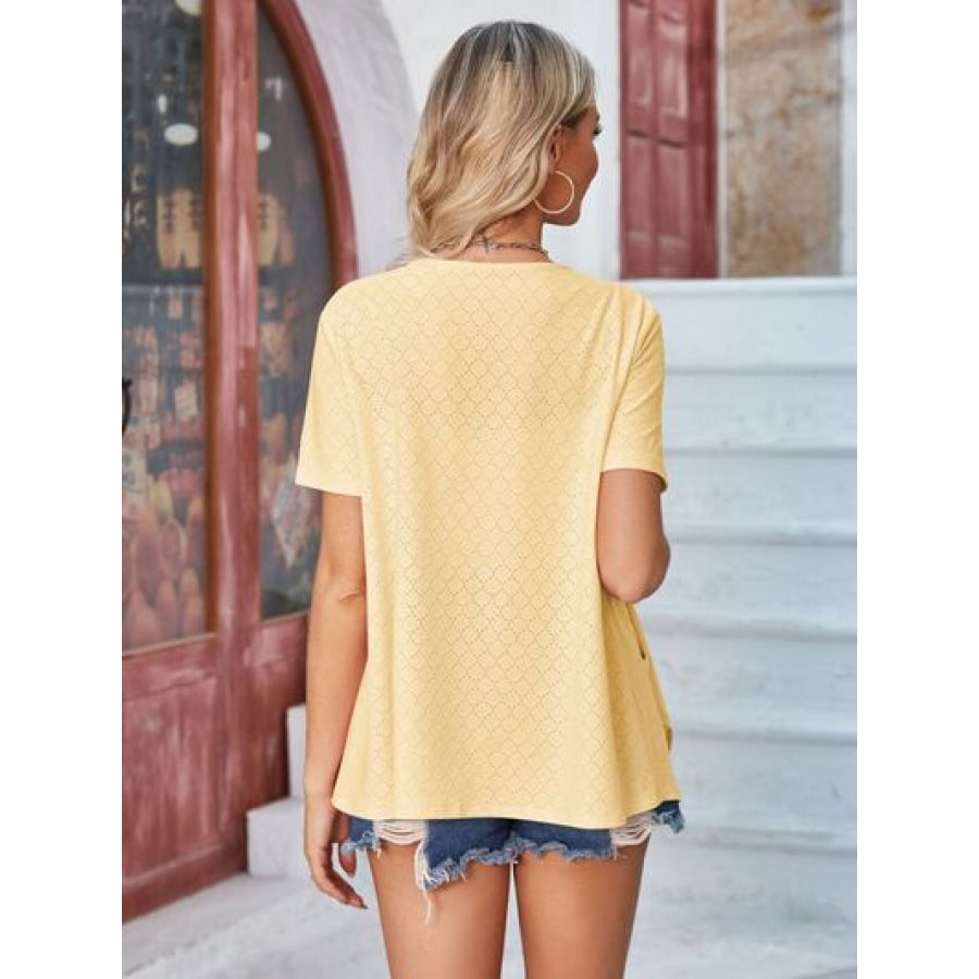 Eyelet Open Front Short Sleeve Cover Up Apparel and Accessories