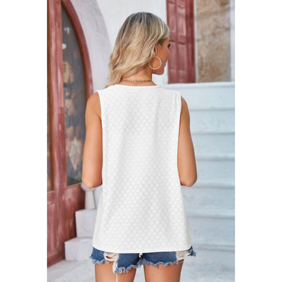 Eyelet Open Front Sleeveless Cardigan Apparel and Accessories