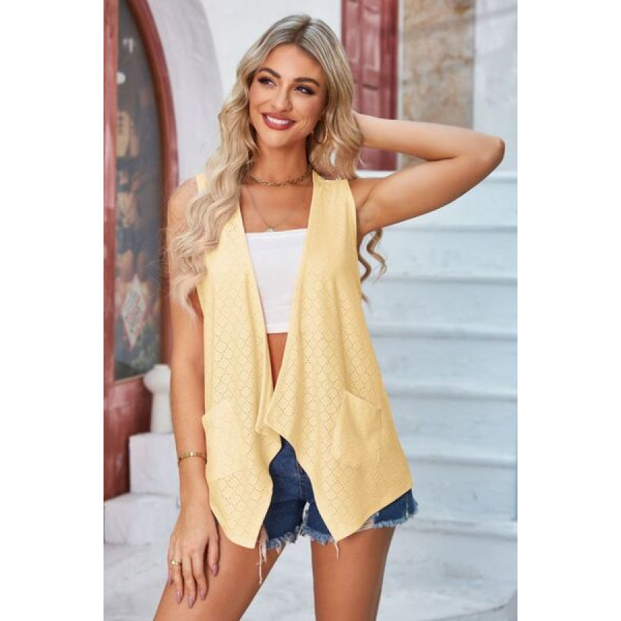 Eyelet Open Front Sleeveless Cardigan Apparel and Accessories