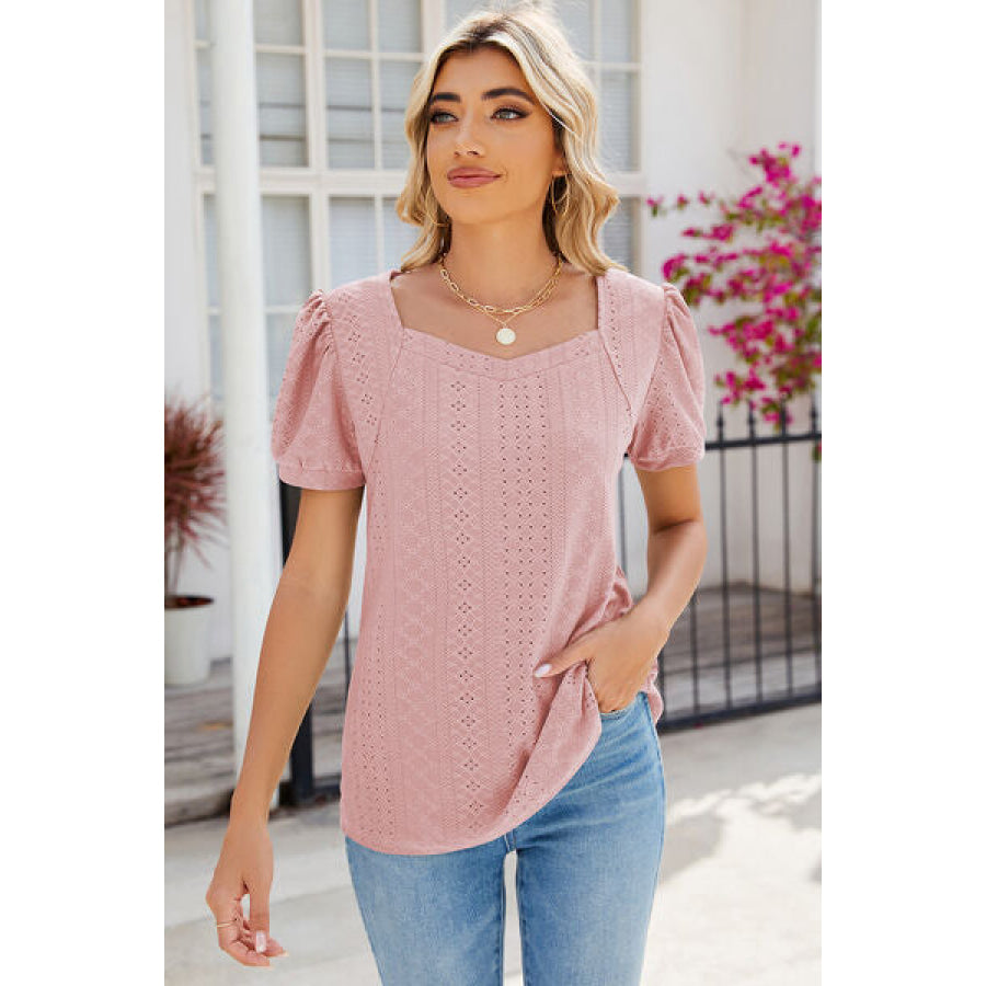 Eyelet Puff Sleeve T - Shirt Apparel and Accessories
