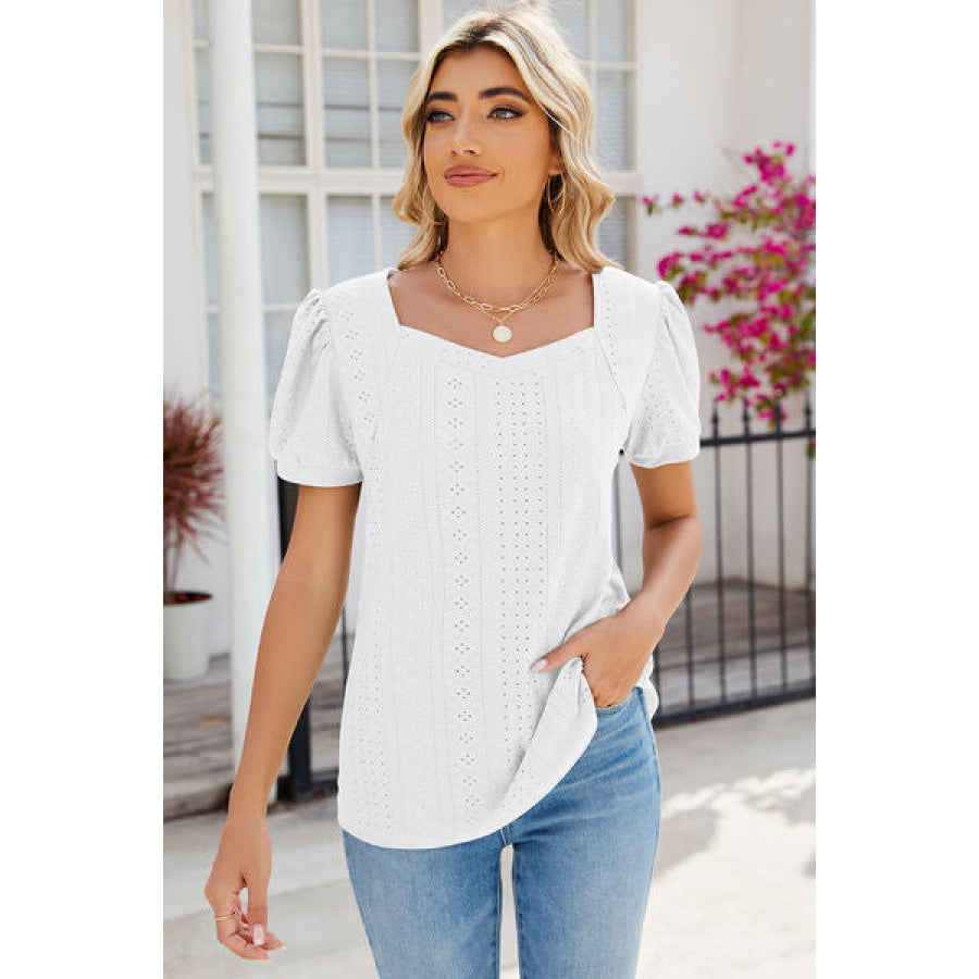 Eyelet Puff Sleeve T - Shirt Apparel and Accessories