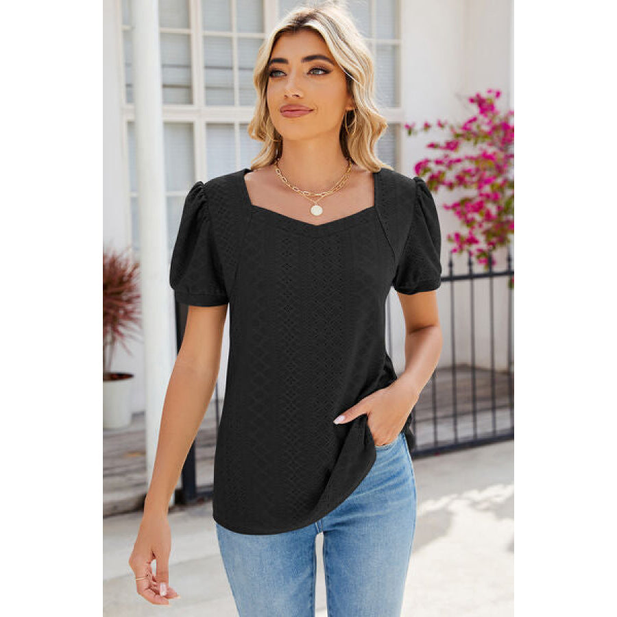 Eyelet Puff Sleeve T - Shirt Apparel and Accessories