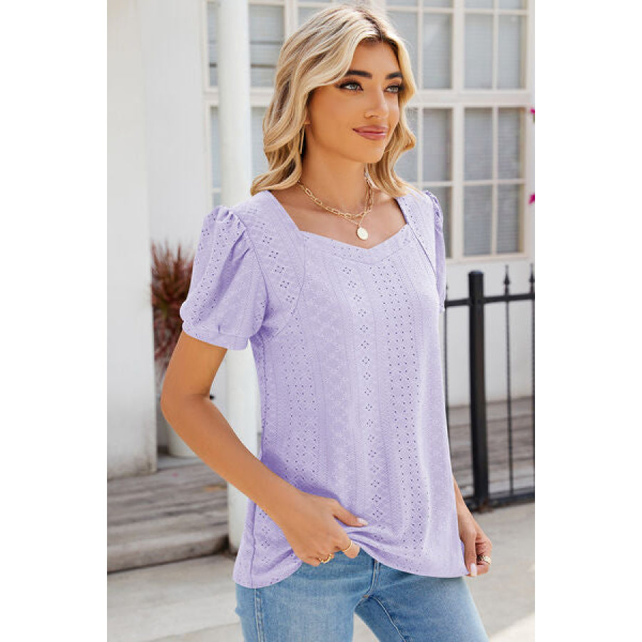 Eyelet Puff Sleeve T - Shirt Apparel and Accessories
