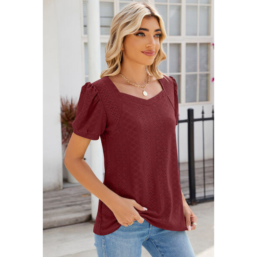 Eyelet Puff Sleeve T - Shirt Apparel and Accessories