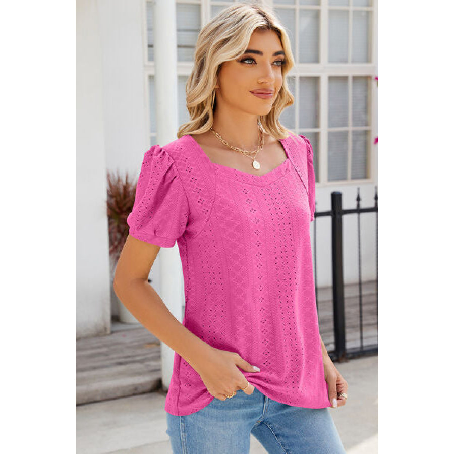 Eyelet Puff Sleeve T - Shirt Apparel and Accessories