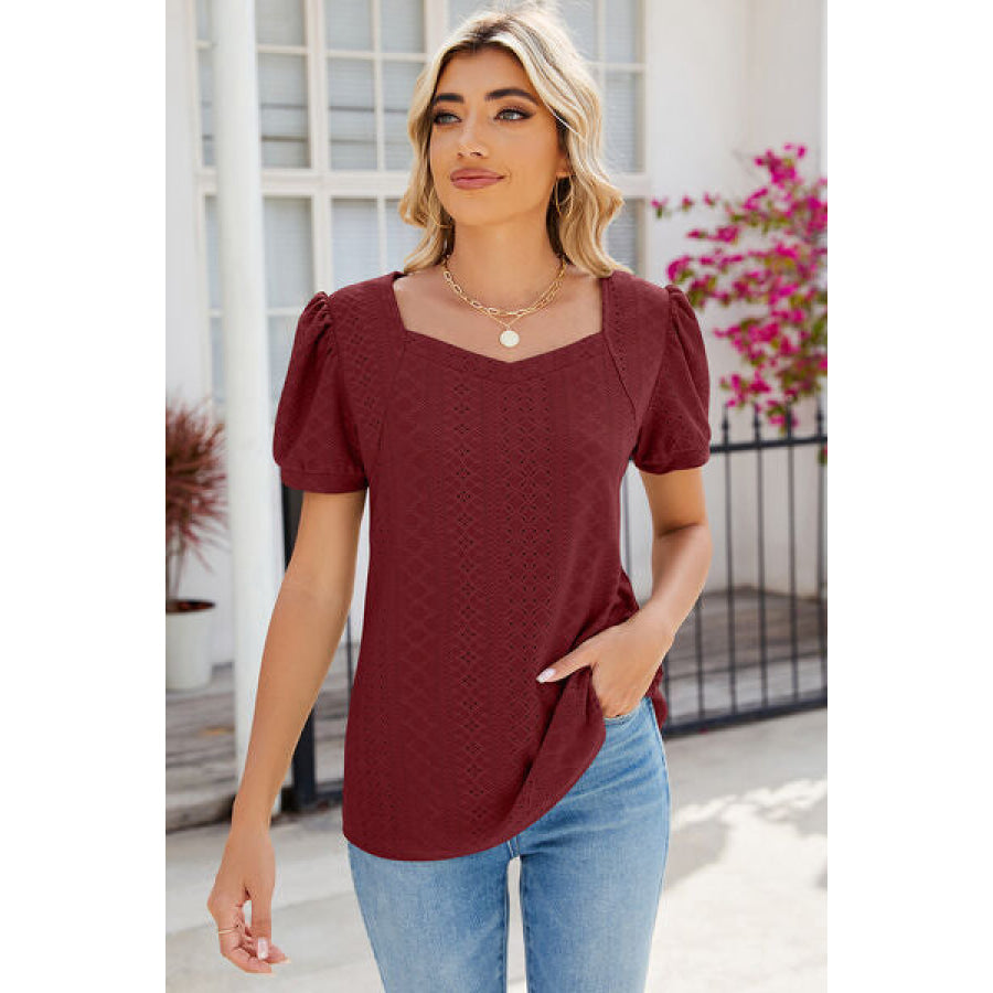 Eyelet Puff Sleeve T - Shirt Apparel and Accessories