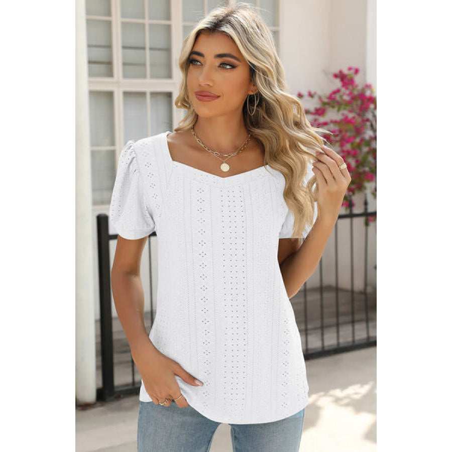 Eyelet Puff Sleeve T - Shirt Apparel and Accessories