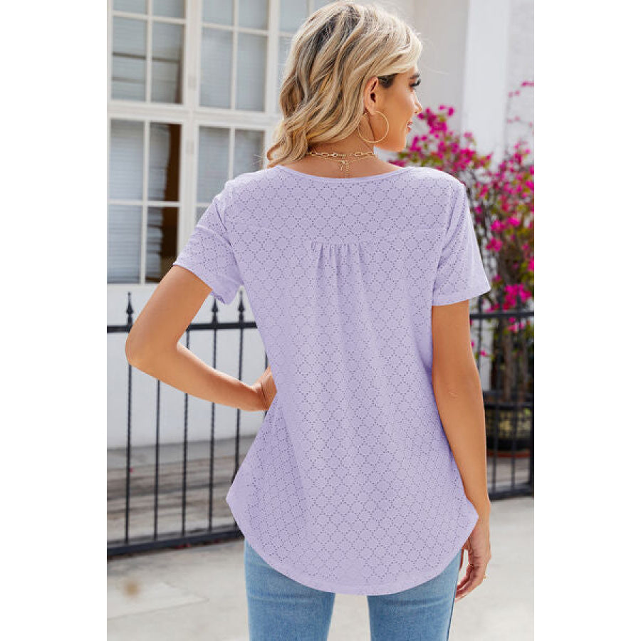 Eyelet Quarter Button Short Sleeve T - Shirt Apparel and Accessories