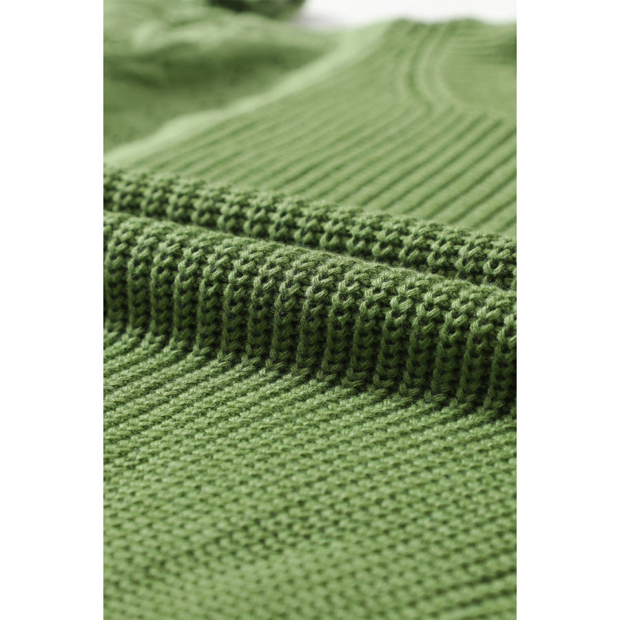 Eyelet Round Neck Drop Shoulder Sweater Apparel and Accessories