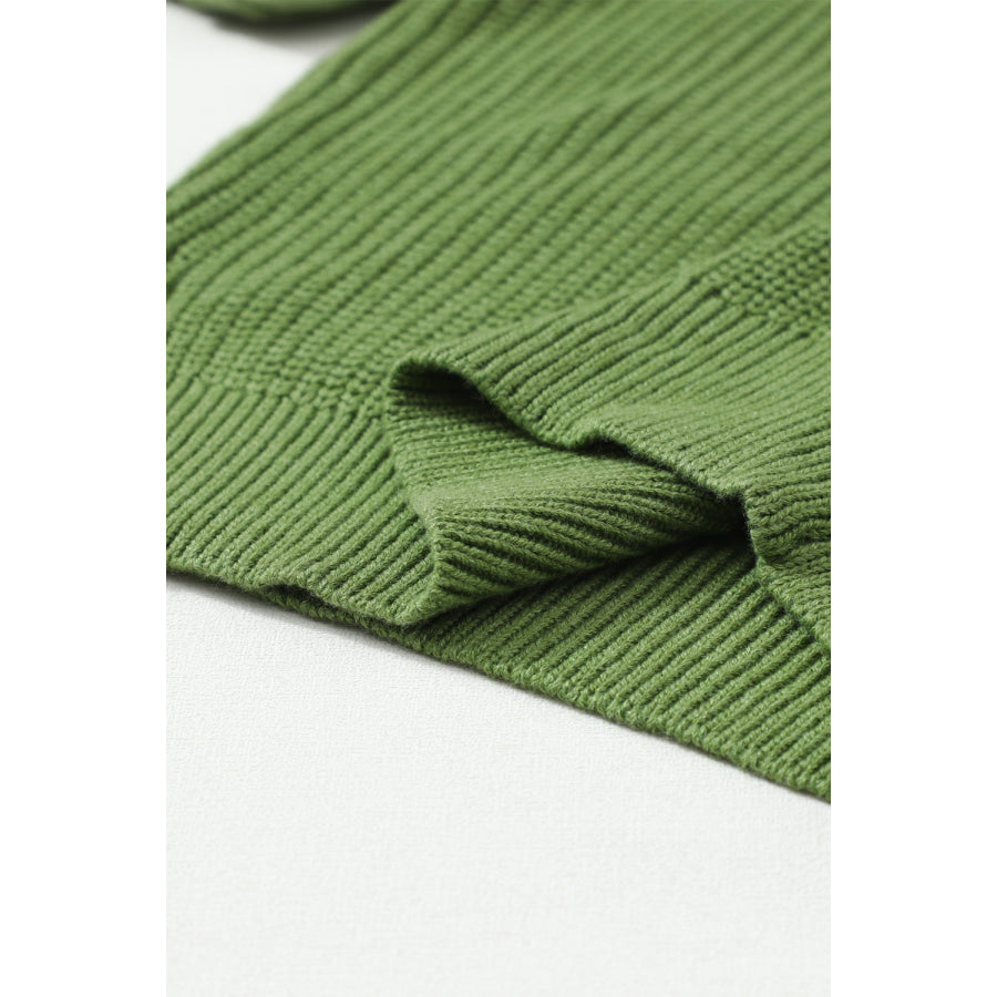 Eyelet Round Neck Drop Shoulder Sweater Apparel and Accessories