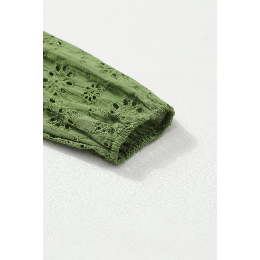 Eyelet Round Neck Drop Shoulder Sweater Apparel and Accessories