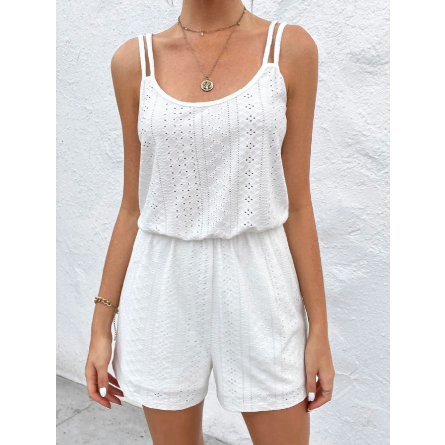 Eyelet Scoop Neck Double Spaghetti Straps Romper Apparel and Accessories