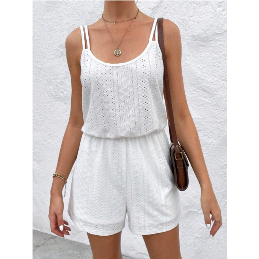 Eyelet Scoop Neck Double Spaghetti Straps Romper Apparel and Accessories