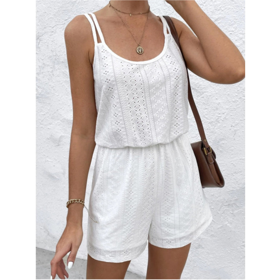 Eyelet Scoop Neck Double Spaghetti Straps Romper Apparel and Accessories