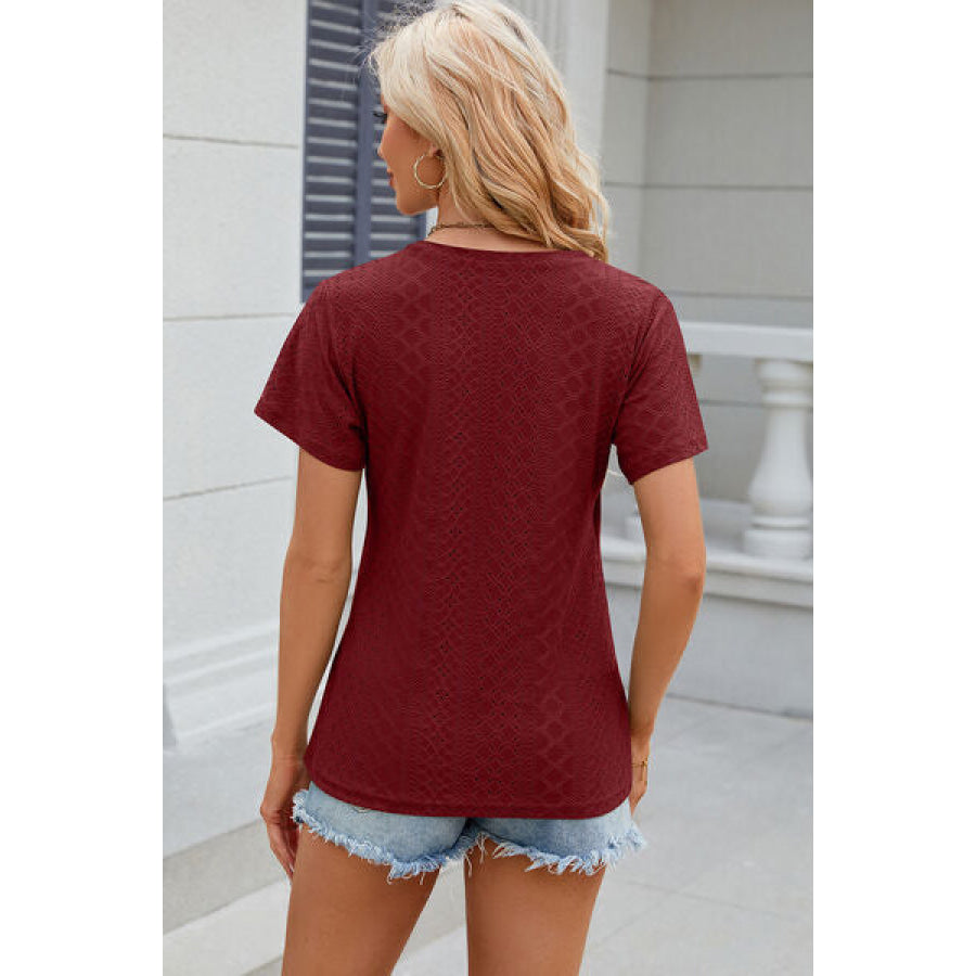 Eyelet Surplice Short Sleeve T - Shirt Apparel and Accessories