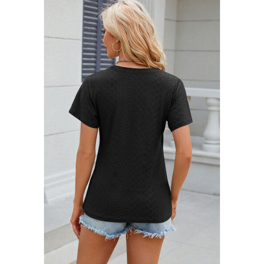 Eyelet Surplice Short Sleeve T - Shirt Apparel and Accessories