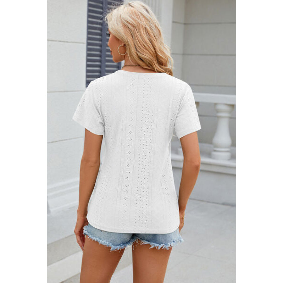 Eyelet Surplice Short Sleeve T - Shirt Apparel and Accessories