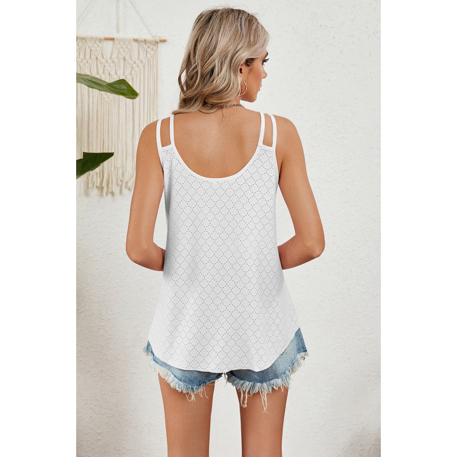 Eyelet V - Neck Double Spaghetti Straps Cami Apparel and Accessories