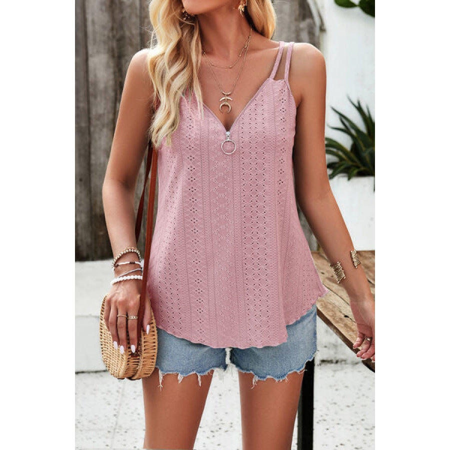 Eyelet V - Neck Double Strap Cami Moonlit Mauve / S Apparel and Accessories