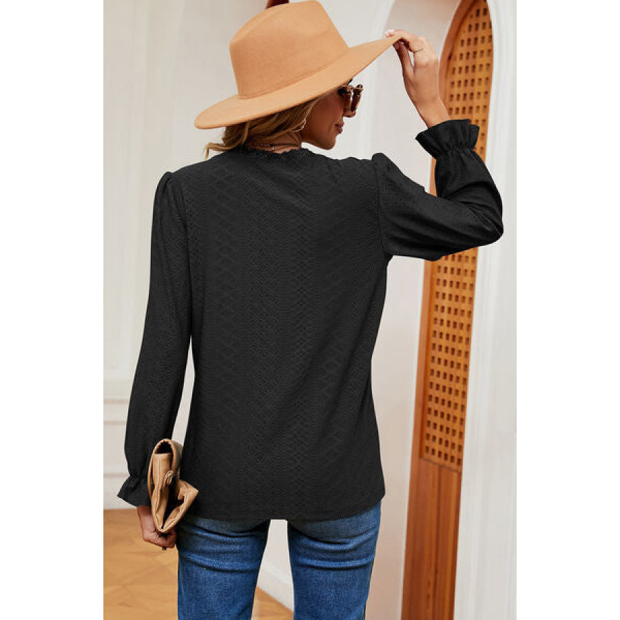 Eyelet V - Neck Flounce Sleeve T - Shirt Apparel and Accessories