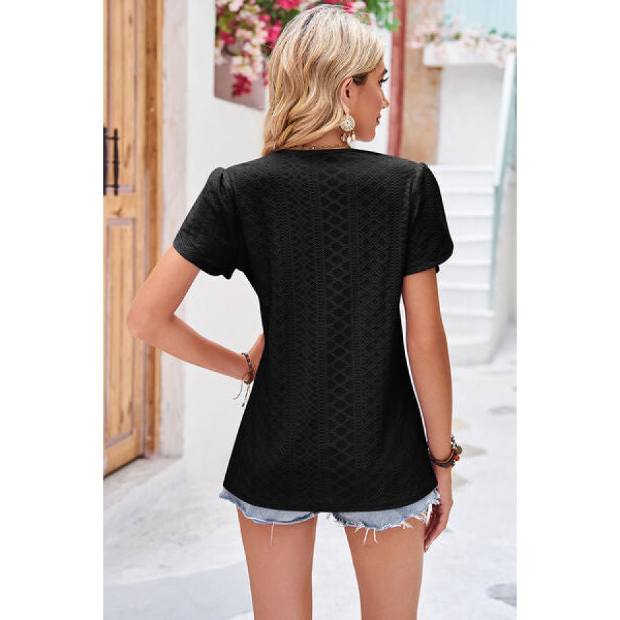 Eyelet V - Neck Petal Sleeve T - Shirt Apparel and Accessories
