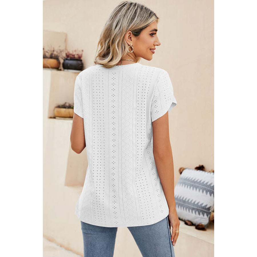 Eyelet V - Neck Petal Sleeve T - Shirt Apparel and Accessories