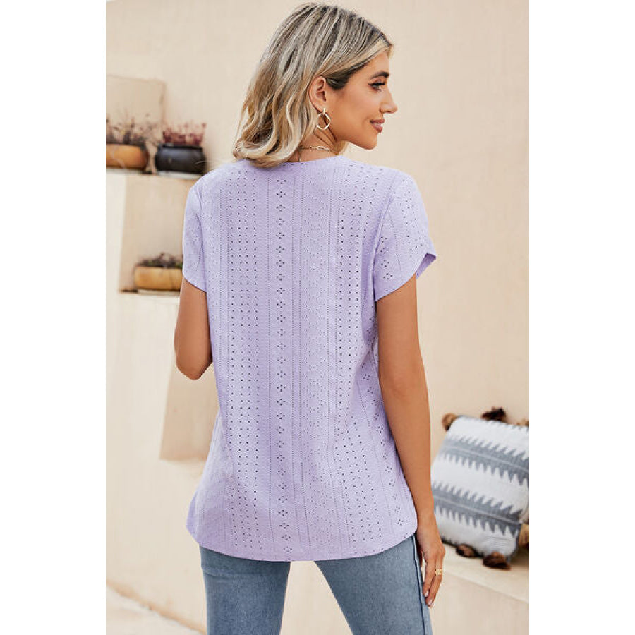Eyelet V - Neck Petal Sleeve T - Shirt Apparel and Accessories