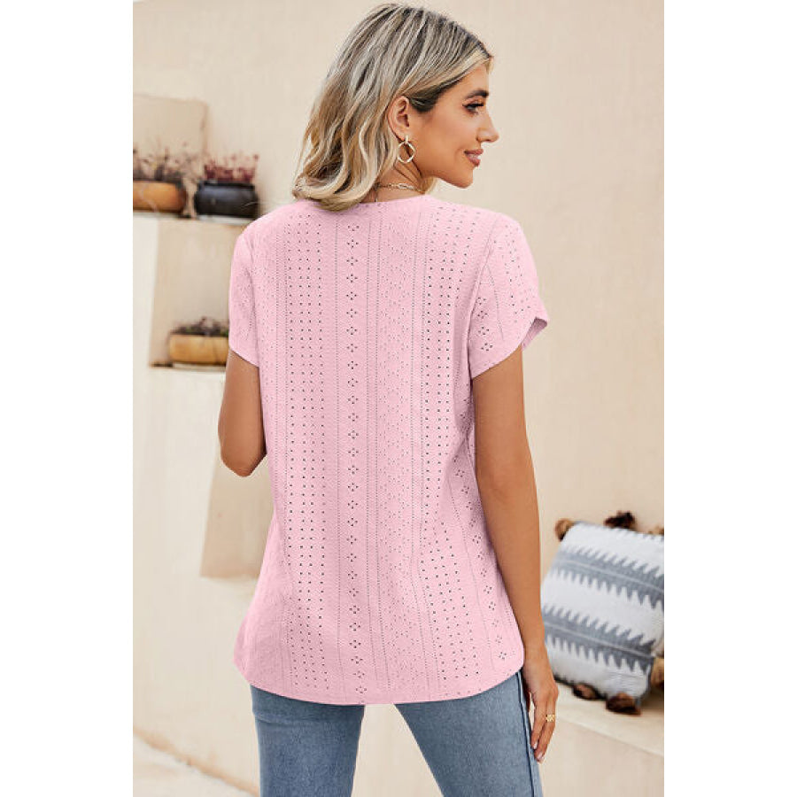 Eyelet V - Neck Petal Sleeve T - Shirt Apparel and Accessories