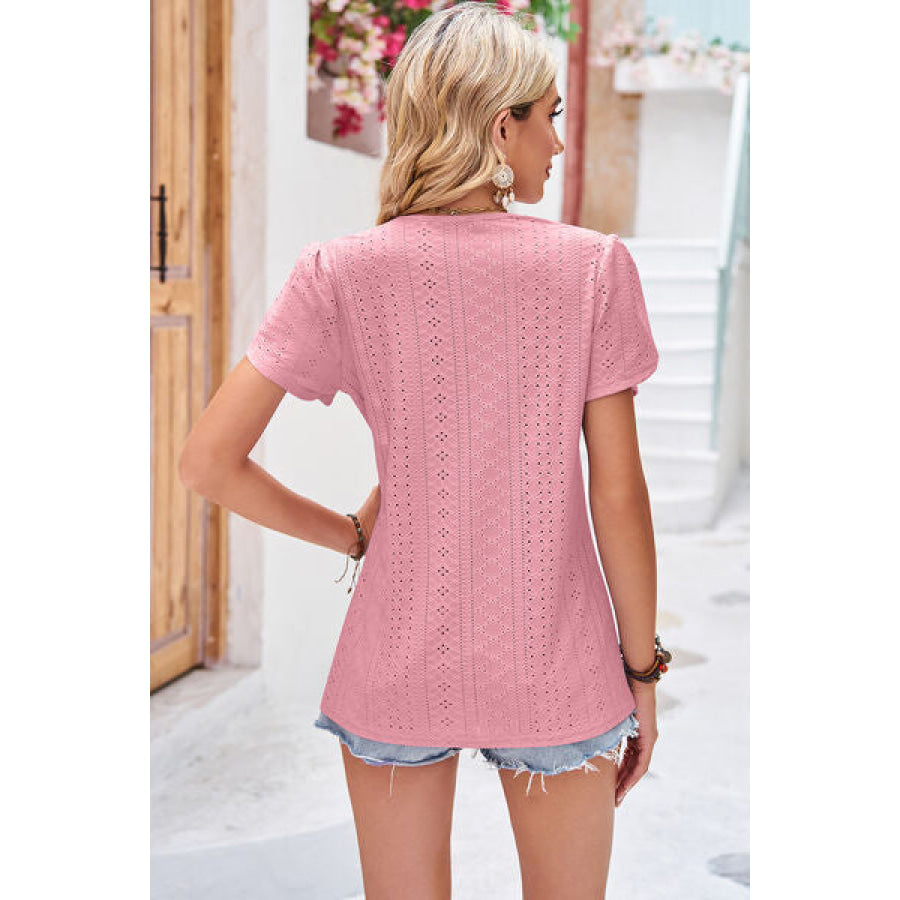 Eyelet V - Neck Petal Sleeve T - Shirt Apparel and Accessories