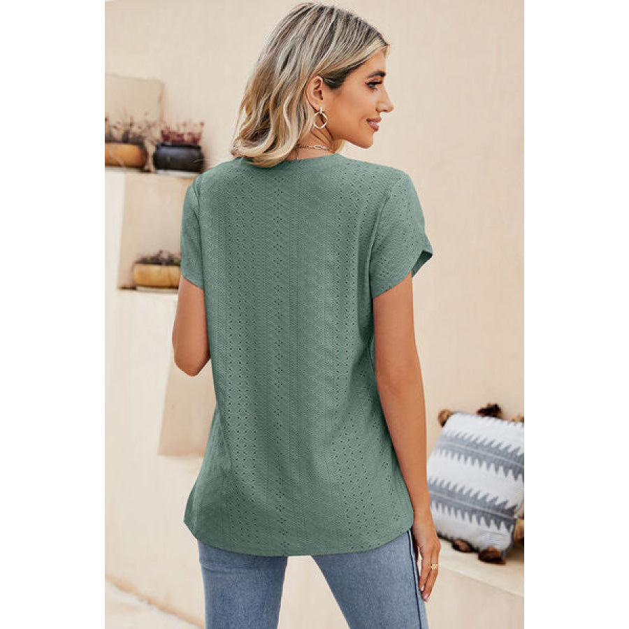 Eyelet V - Neck Petal Sleeve T - Shirt Apparel and Accessories