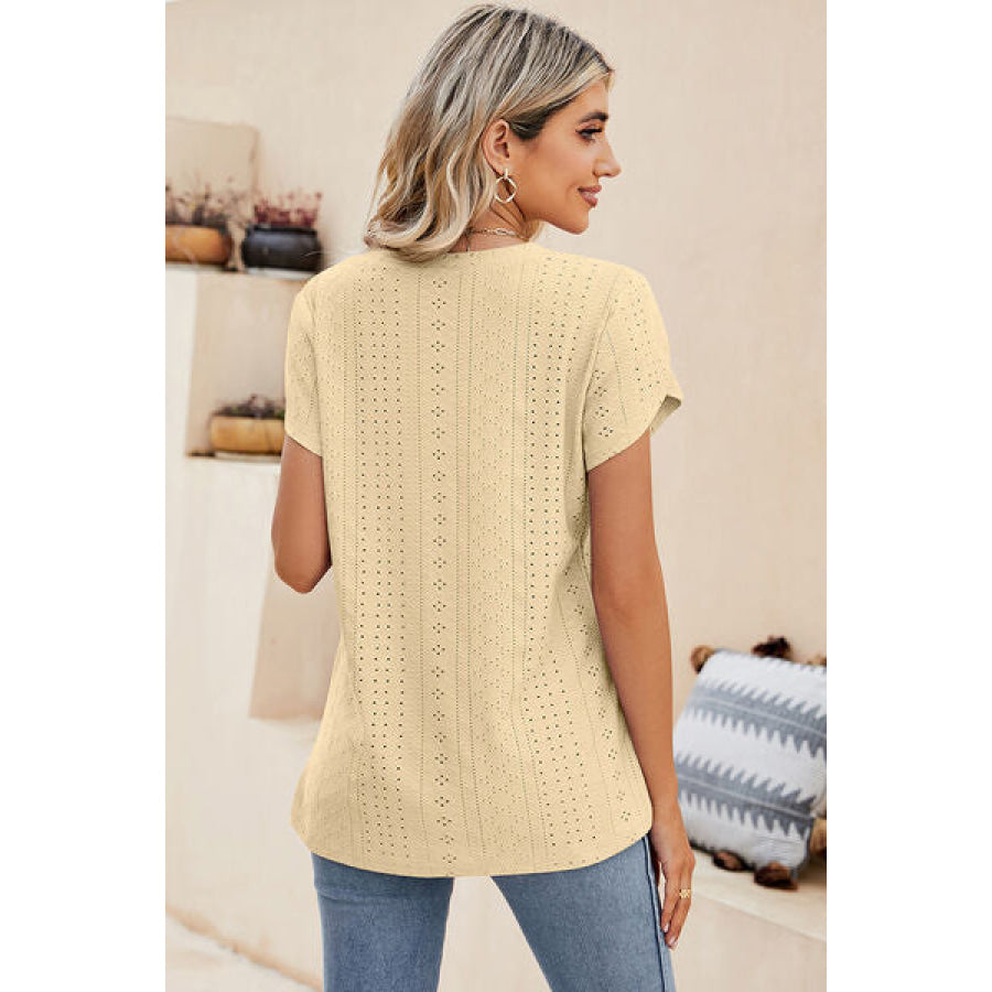 Eyelet V - Neck Petal Sleeve T - Shirt Apparel and Accessories