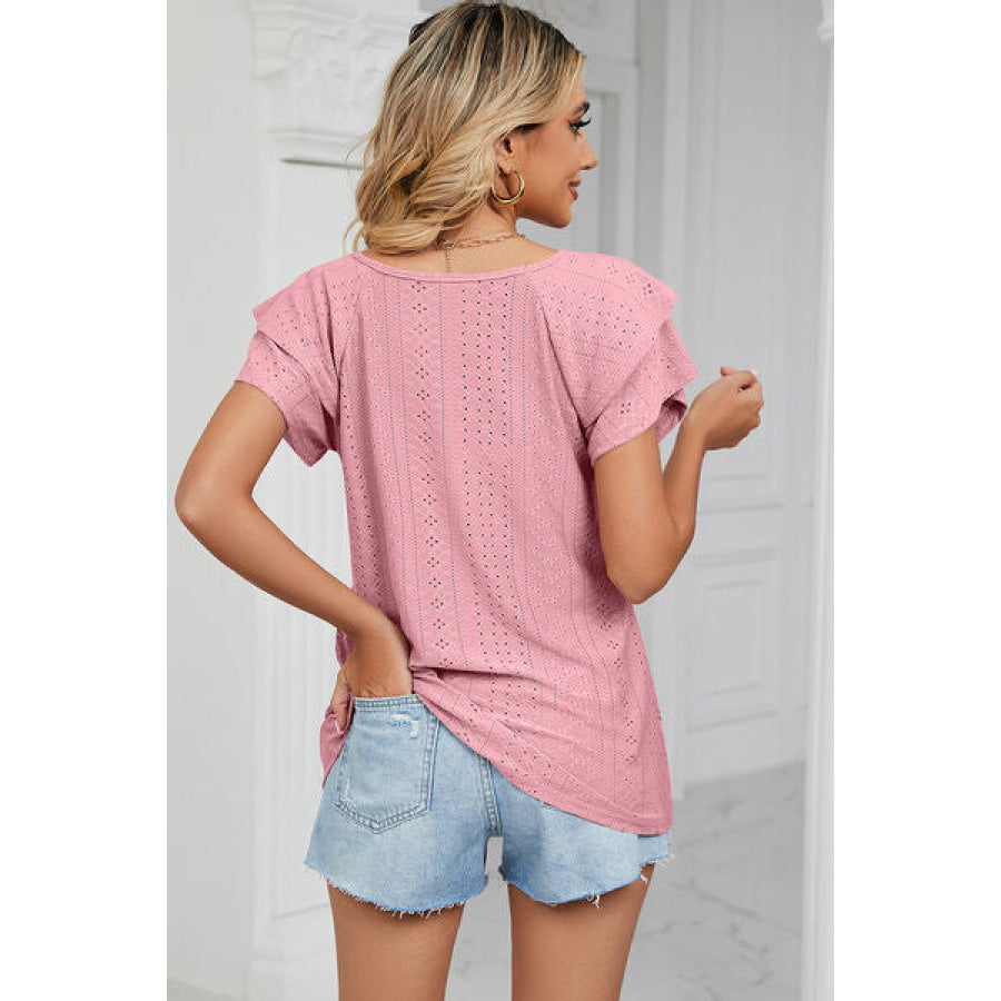Eyelet V - Neck Short Sleeve T - Shirt Apparel and Accessories