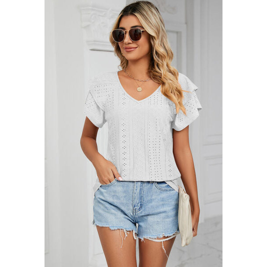 Eyelet V - Neck Short Sleeve T - Shirt Apparel and Accessories