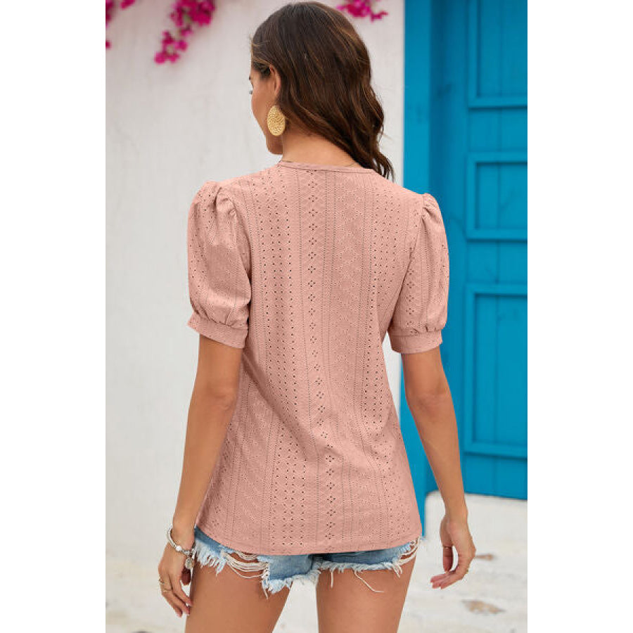 Eyelet V - Neck Short Sleeve T - Shirt Apparel and Accessories