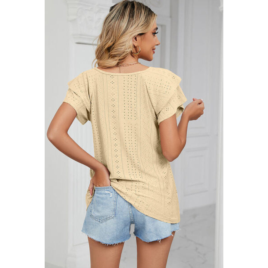 Eyelet V - Neck Short Sleeve T - Shirt Apparel and Accessories