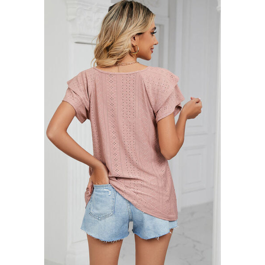 Eyelet V - Neck Short Sleeve T - Shirt Apparel and Accessories